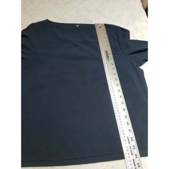 Uniqlo Womens Boat Neck Long Sleeve Chiffon Top Blouse Large Navy Blue Casual - Picture 6 of 6